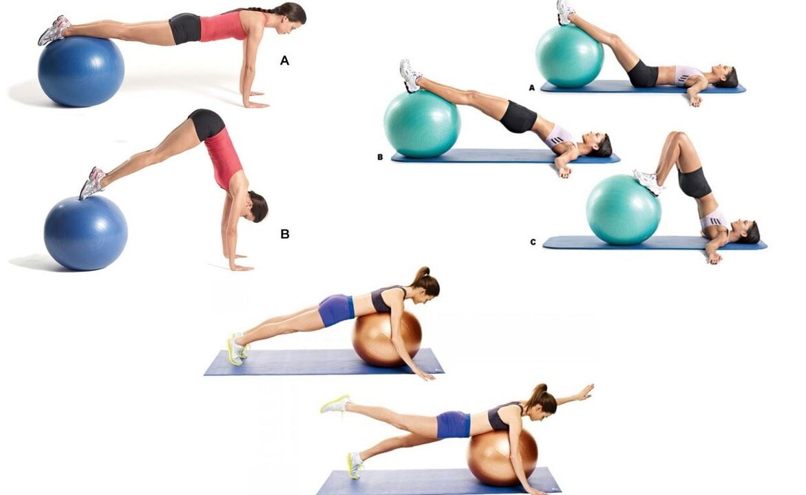 Effective exercises to prevent osteochondrosis of the spine on fitball